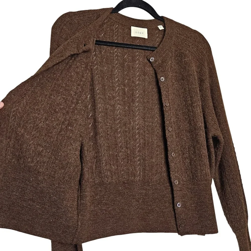 Doen Eileen Brown Alpaca Blend Button Front Cable Knit Cardigan in Dark Cacao - Picture 7 of 11